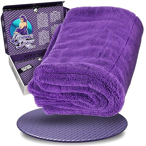 Nuke Guys Auto Trockentuch extrem saugstark & lackschonend | Gamma Dryer XXL 50x80cm Lila | 1400 GSM Mikrofaser Tuch zum effizienten Trocknen nach der Autowäsche | Mikrofasertuch