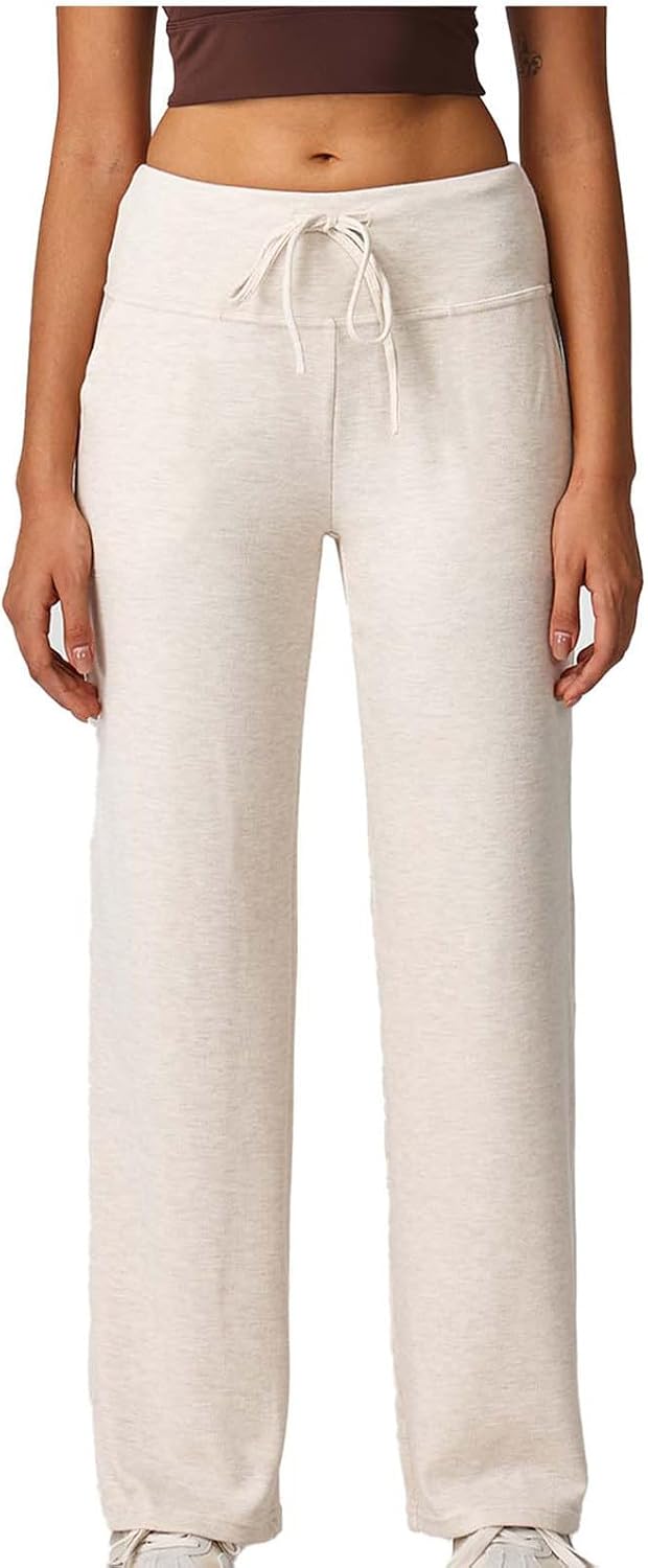 HGps8w Women's Wide Leg Lounge Sweatpants - Comfy Ribbed Knit Elastic Waist Versatile Loose Workout Yoga Pants with Pockets