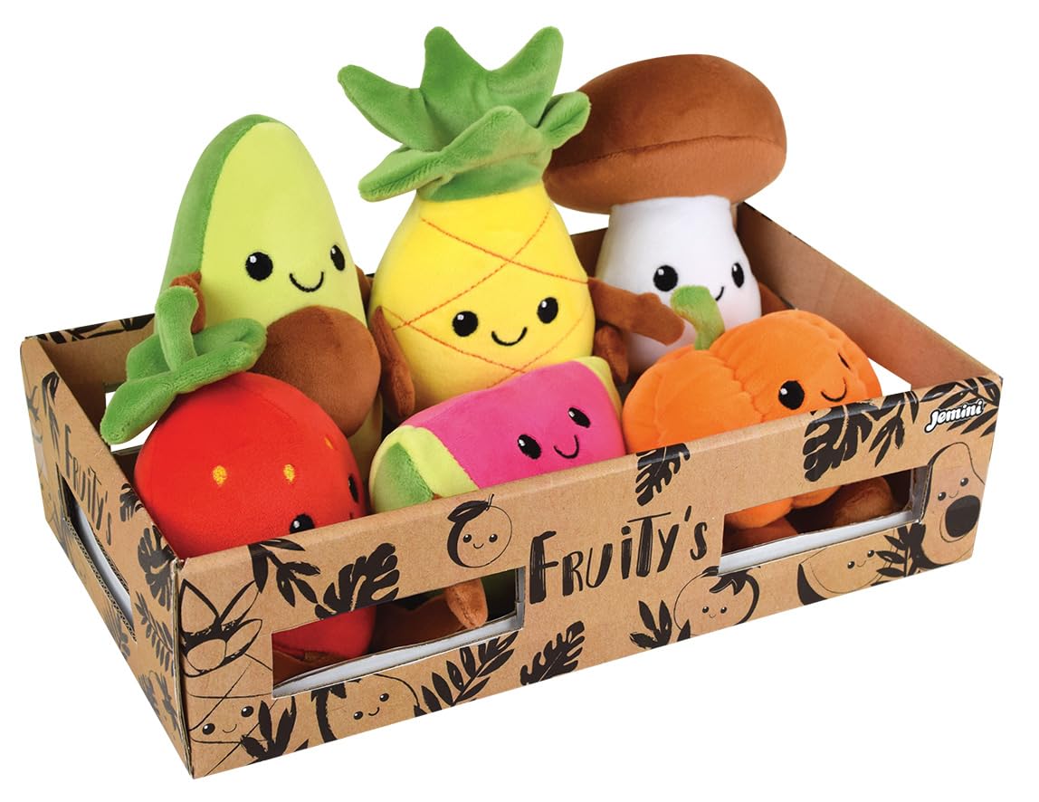 Jemini- FRUITY'S 024144 - Cagette (6 Frutas y Verduras de Peluche +/-17 cm, Suave y esponjosa para niños, Multicolor