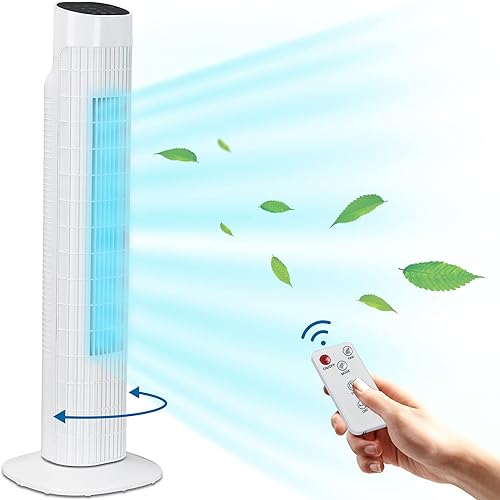 AKIRES Ventilador de torre con control remoto 3 velocidades 3 modos ventilador oscilante refrigeración silenciosa portátil sin aspas con