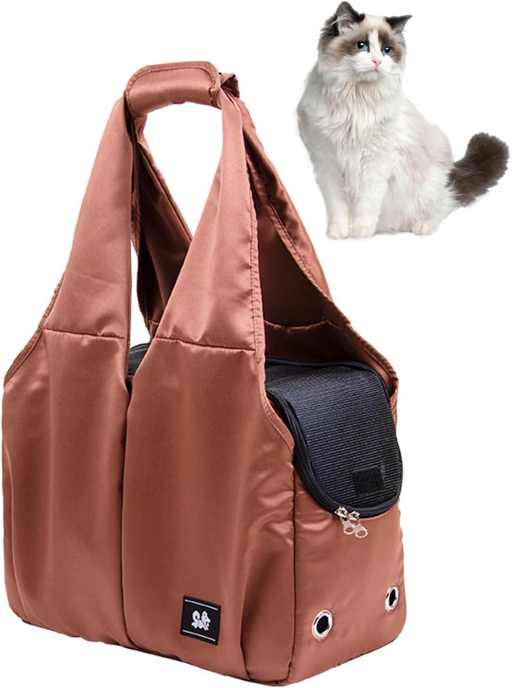 Dog Purse Carrier for Small Dogs Cats and Puppies, Soft-Sided Travel Pet Tote Bag with 4 Large Pockets, Foldable Lightweight Carrier for Pets up to 15 lbs for Travel and Outings (Coffee)