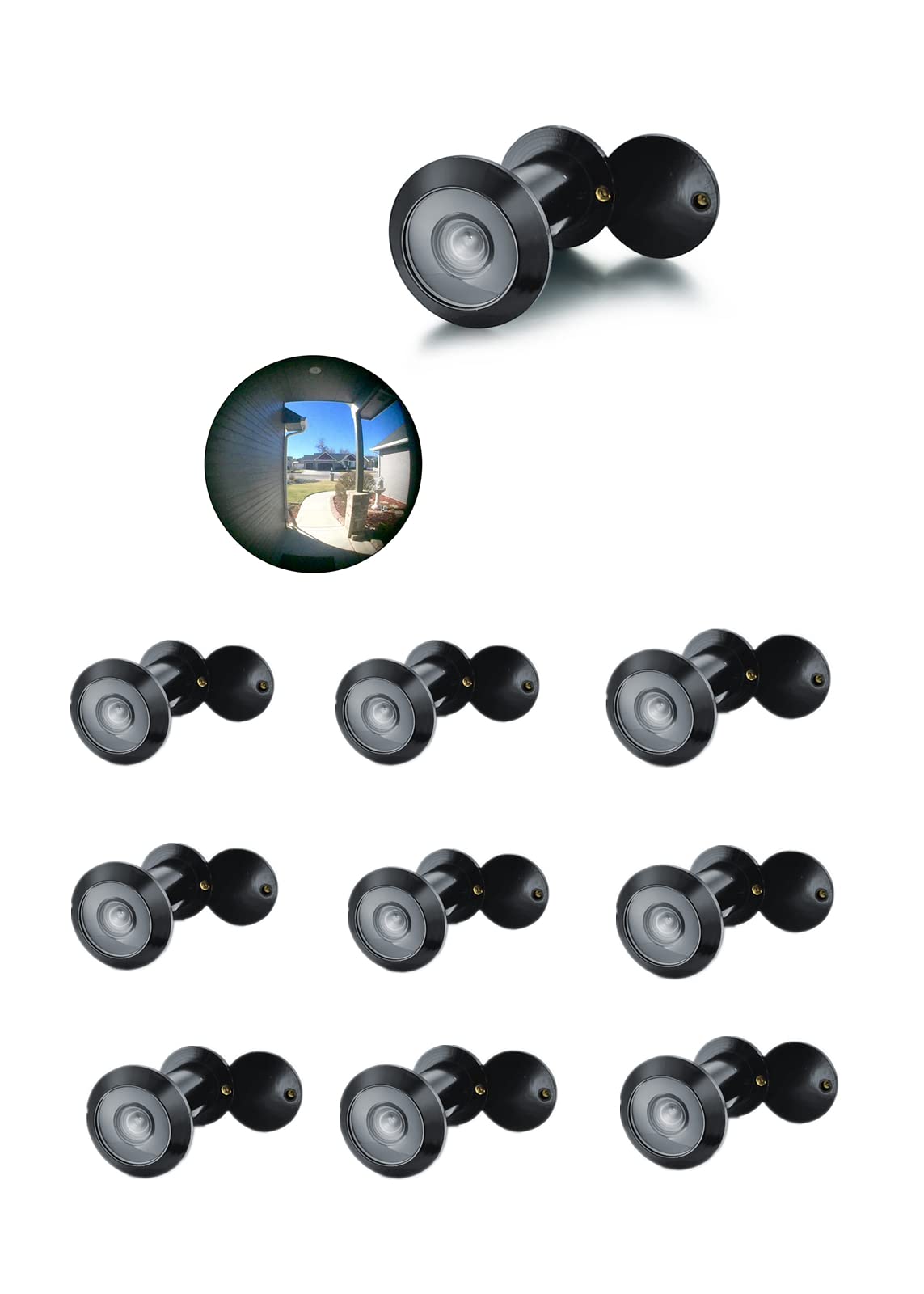 TOGU TG2614YG-MBC Türspion aus massivem Messing, UL-gelistet, 220-Grad-Türspion mit robuster Sichtschutzabdeckung für 3,5 cm bis 6,4 cm Türen, mattschwarzes Finish, 10 Sets