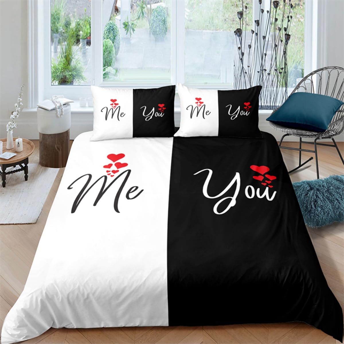 Housse de couette rouge romantique pour lit de couple moderne et chambre d'adolescent tendance