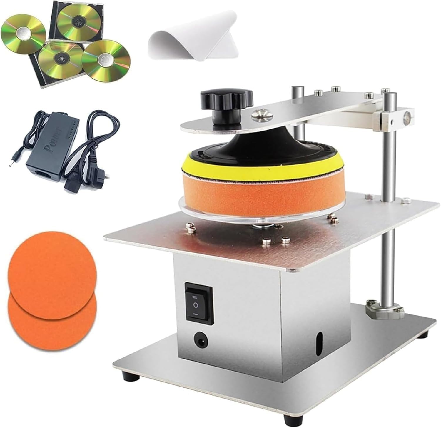 200W Electric CD/DVD Repair & Cleaning Device with Adjustable Speed 1000-6000rpm and 2 Polishing Cotton for Scratch Removal