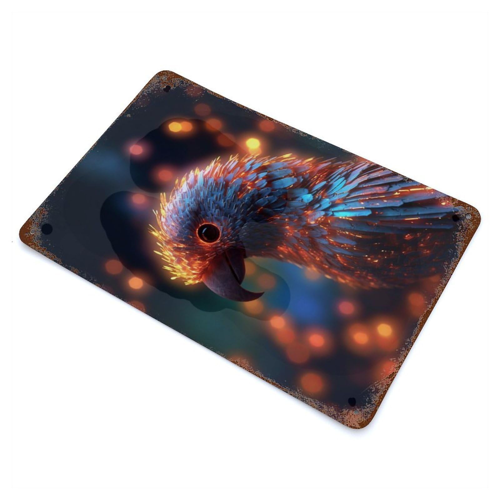 Rust Effect Glowing Parrot Aged Metal Wall Plaque 11.8"x7.9", Rustic Home Decor for Bistro, Counter And Cafe Decor