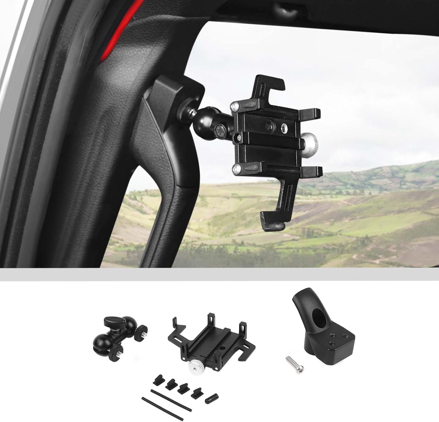 JWWY for Jeep Universal Phone Holder Mount A-Pillar Handle Adjustable Phone Holder for 2024-2026 Jeep Wrangler JL JLU & Gladiator JT Interior Accessories