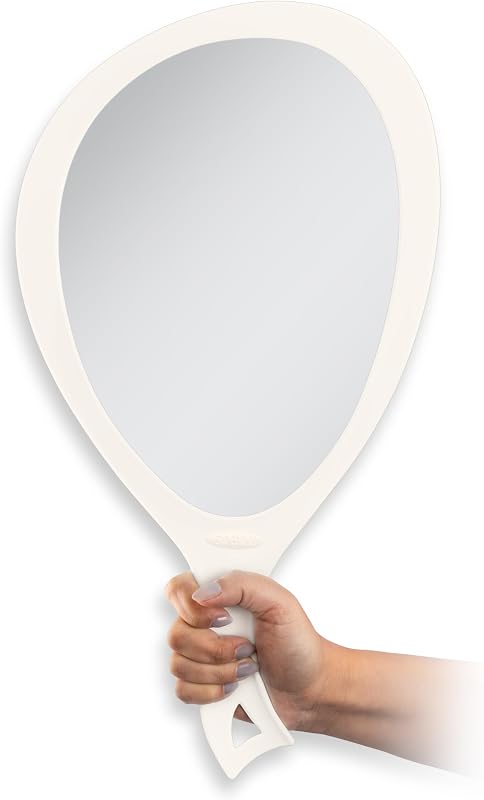 Espelho de mão Zadro para salão com alça, oval, 25,4 cm x 48,9 cm, off-white