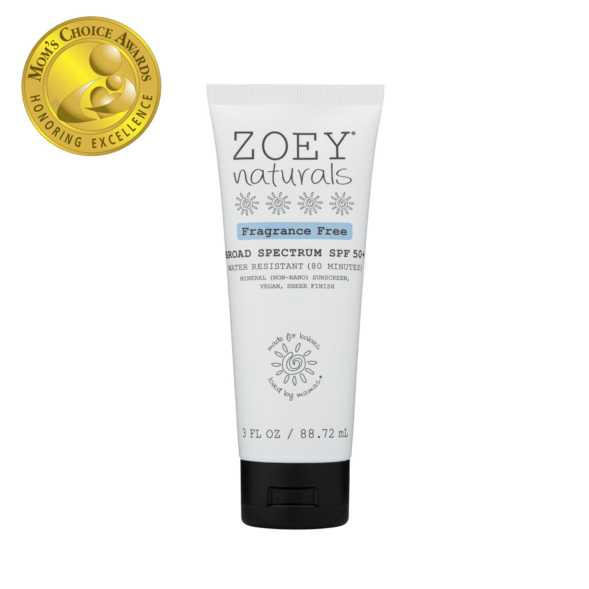 Zoey Naturals SPF 50+ Sunscreen for Babies & Children - Water-Resistant, Reef-Safe, Non-Nano Zinc Oxide, for Sensitive Skin & Kids, Made in USA