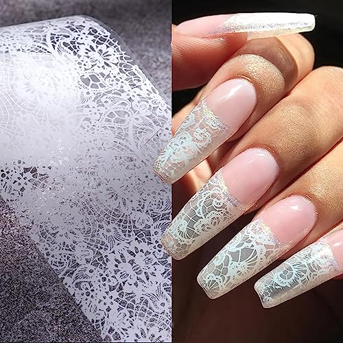 Silpecwee XK2099 20 Rolls Lace Nail Foil White And Black Nail Transfer Foil Flower Nail Art Foil Decals Holographic Foil For Nails Manicure Stickers thumb #1