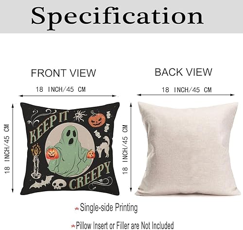 Miniatura 6 de Smilyard Fundas de almohada vintage de Halloween, fantasma negro y verde que lo mantiene espeluznante, calabaza, asustado, gato, murciélago, araña,