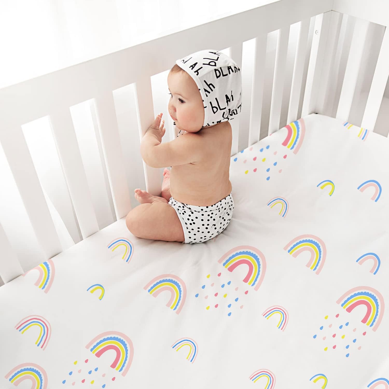 Little Grape Land Draps Housse Bébé 70x140 cm Lot de 4, Draps Housse Lit Bébé Doux et Respirants en Microfibre Polyester, Certifiés Oeko-TEX, Draps Universels pour Lit et Berceau, Arc-en-Ciel