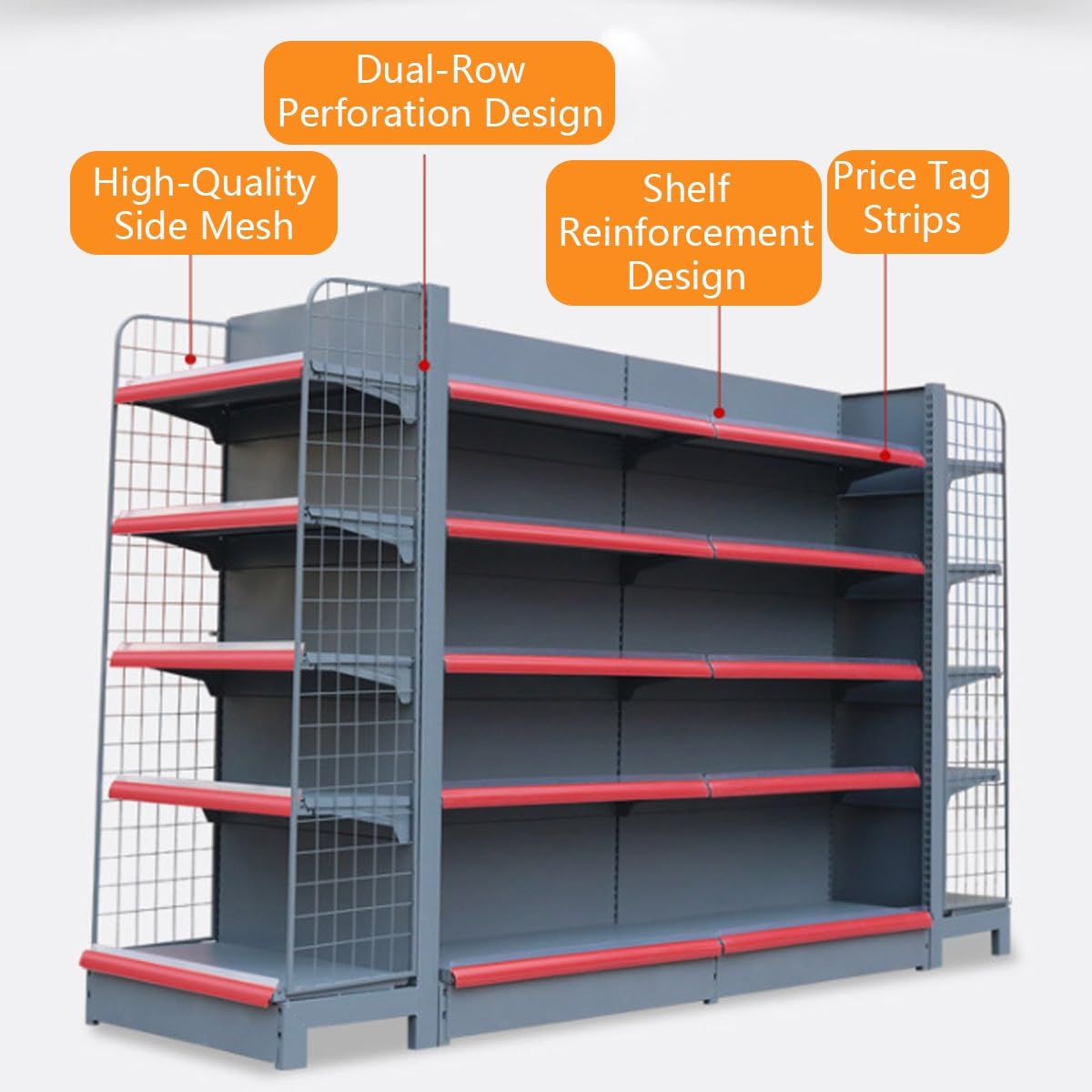Langlebiges, doppelseitiges Gondelregal für Supers und Einzelhandel, Metall, vielseitiges Ladenregal-System (L x H 90 x 135 cm)