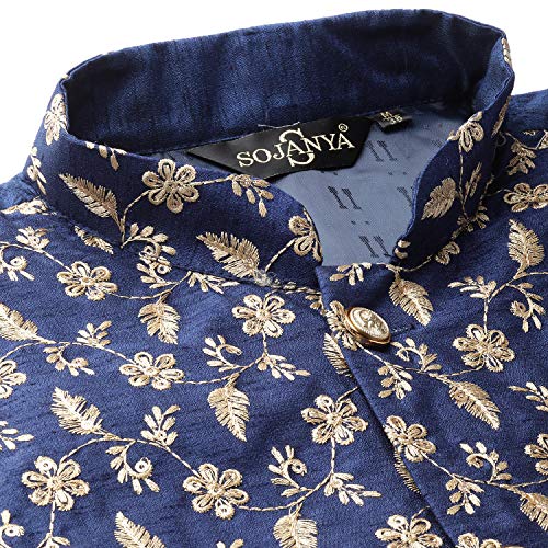 Image of Sojanya (Since 1958 Men'S Silk Blend Kurta Pyjama & Nehru Jacket Combo