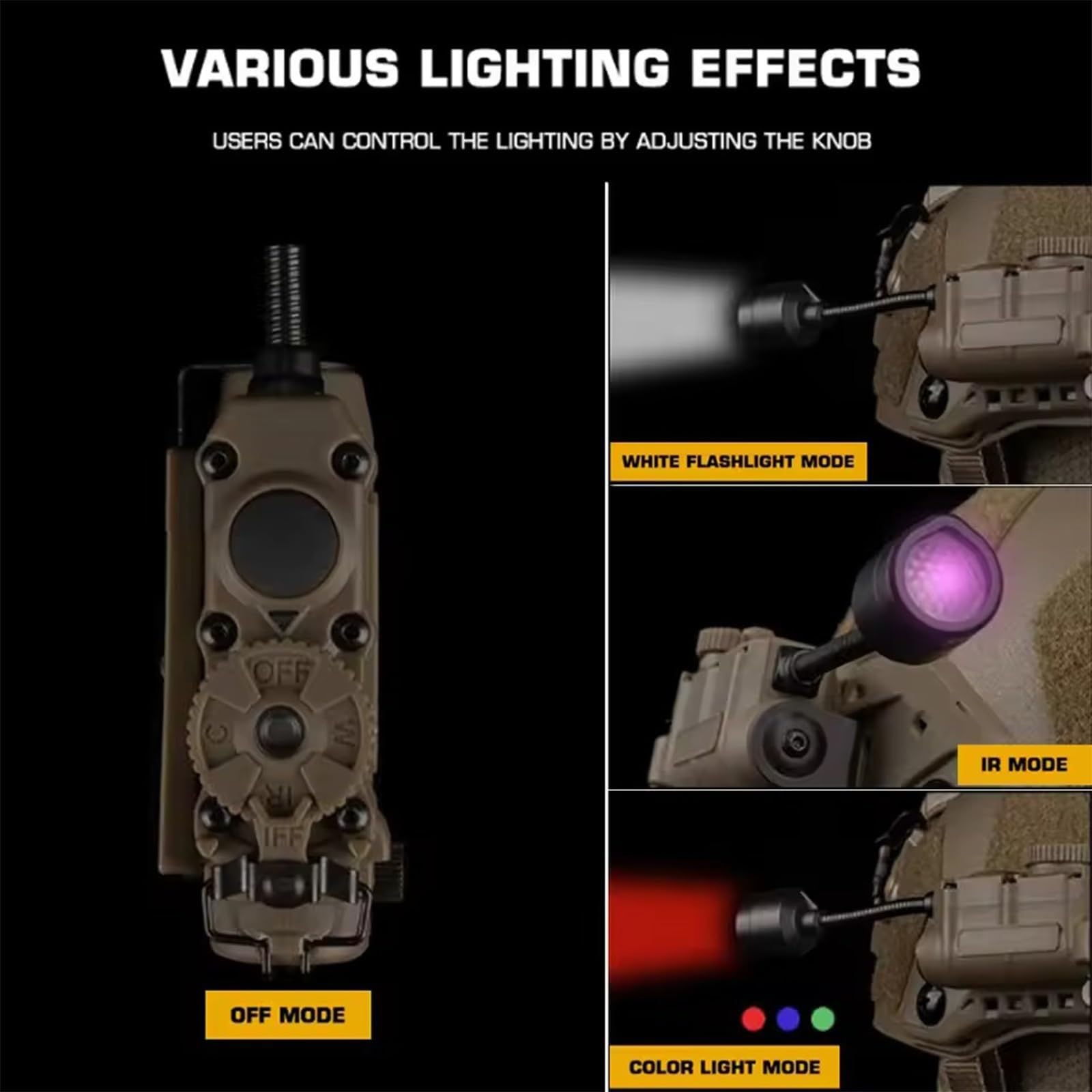WLXW Outdoor 5-in-1-Airsoft-Helmleuchte Mit Halterung, Inklusive Taktischer ARC-Führungsschienen-Gurtbandclips, for Die Montage des MOLLE-Gurtsystems