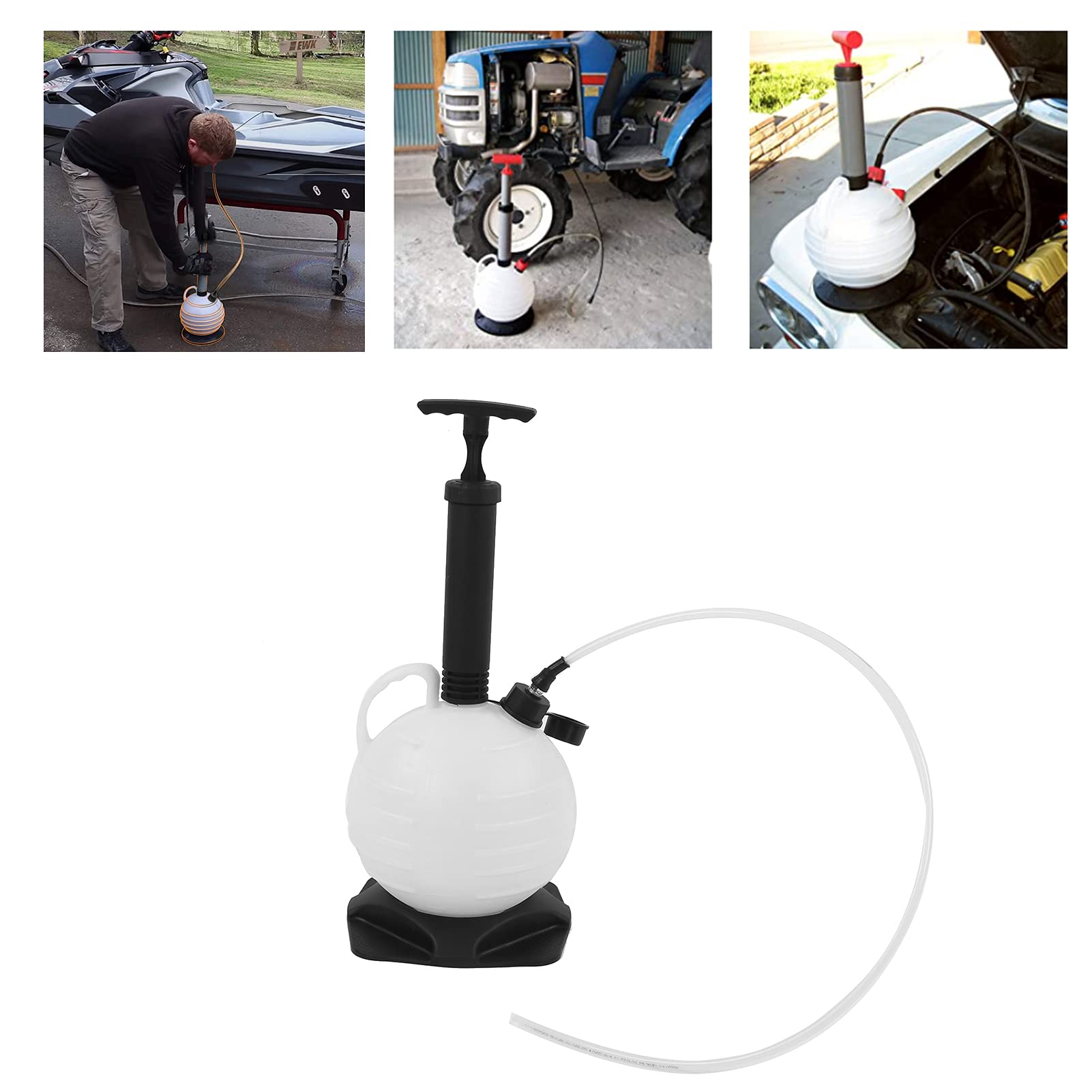 Extractor de aceite al vacío de 6 L, bomba de líquido manual de plástico para cortacésped de automóvil, motocicleta, bomba de cambio de aceite con inflador de aire y boquilla negra para