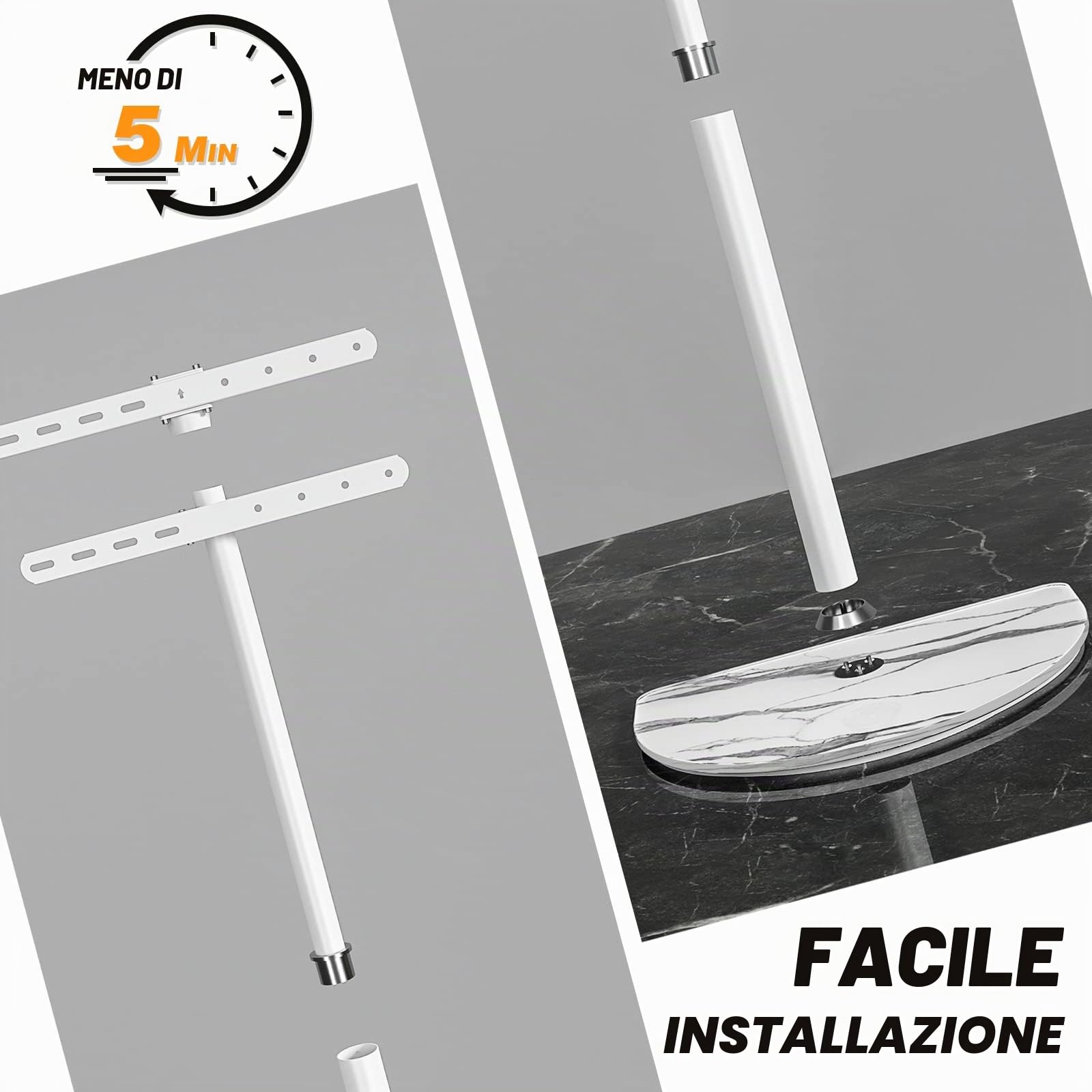RFIVER Supporto da pavimento per TV da 32 a 65 pollici LED LCD OLED piatto curvo con rotazione di ± 25 gradi, supporto per TV angolare regolabile in altezza fino a 40 kg, gestione dei cavi, facile da