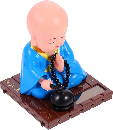 VICASKY 2 unids automotriz pequeño budista azul coche temblando juguete cantando decoración estatuas monjes escritorio monje estante escultura