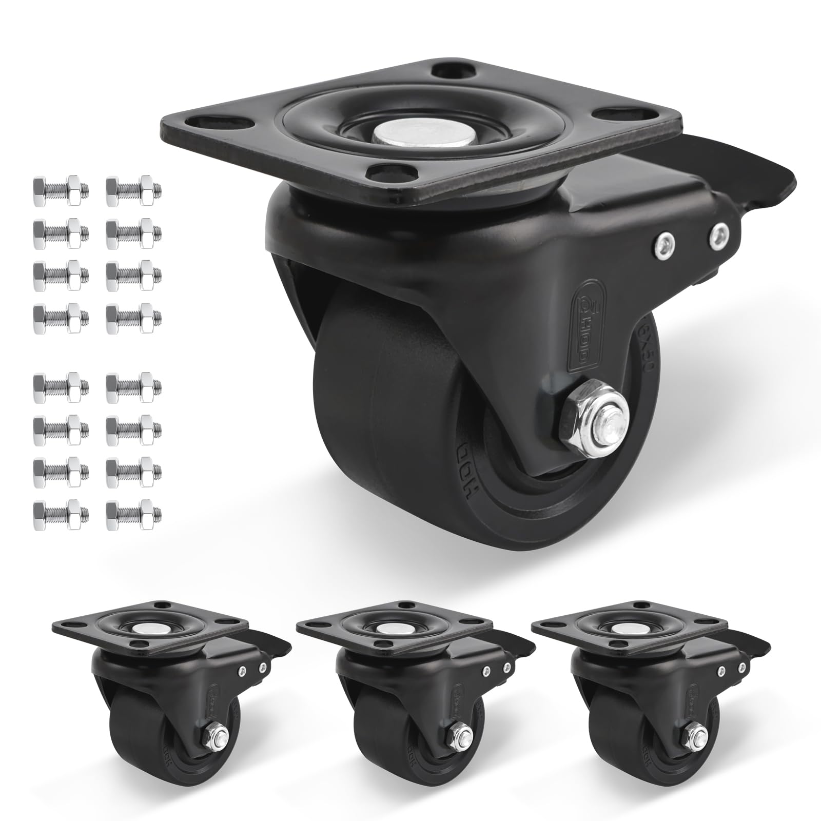 HOD 3 Inch Caster Wheels, Heavy Duty Casters 4410 LBS, Low Gravity Center Casters with Brake, Industrial Casters 360° Swivel Casters for Furniture, Machine, Workbench