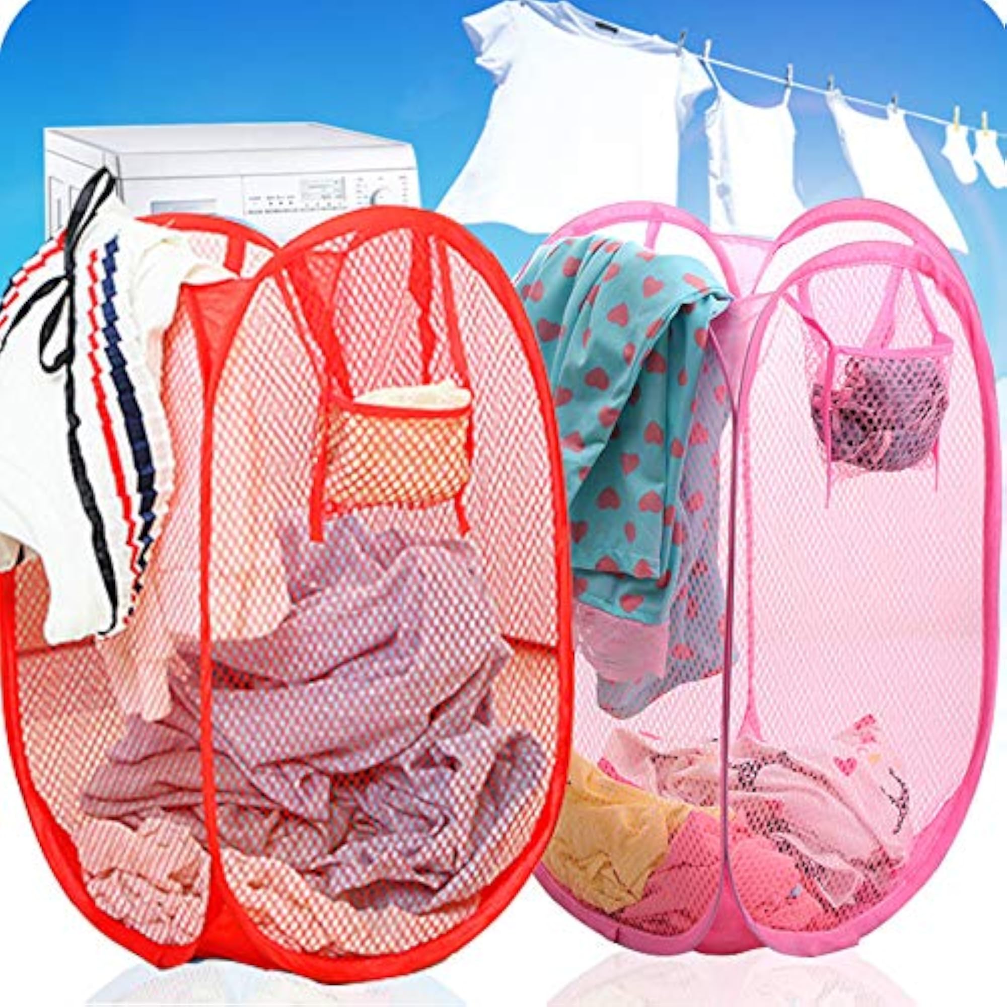 Mesh Popup Laundry Hamper, Foldable 2 Pack Portable Basket
