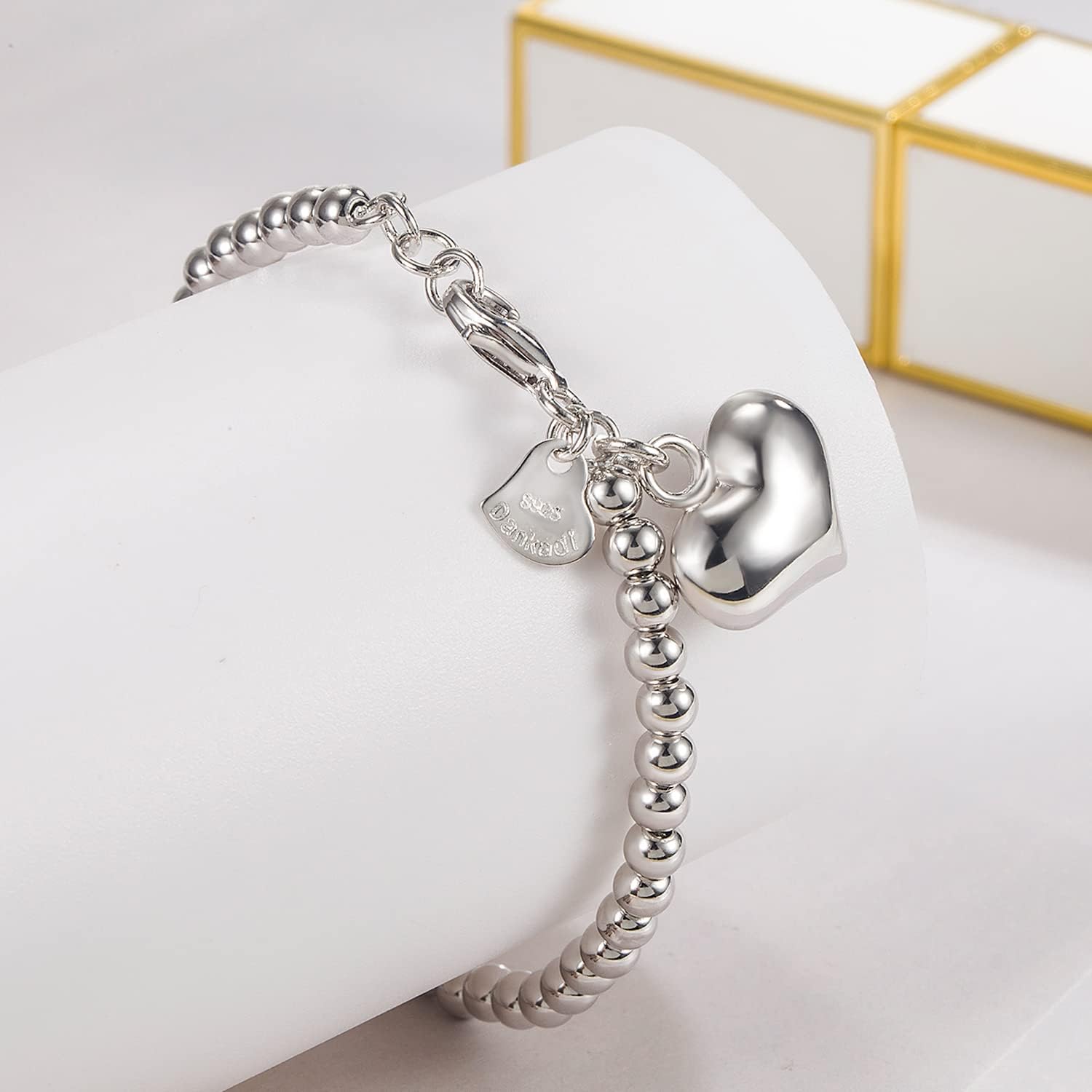 Dankadi Women 925 Sterling Silver Round Bead Bracelet Minimalist 4-6MM 13-21CM Bell and Heart Pendant Prayer Beads Link Chain Bracelet Men Charm Jewelry Gift - Image 4