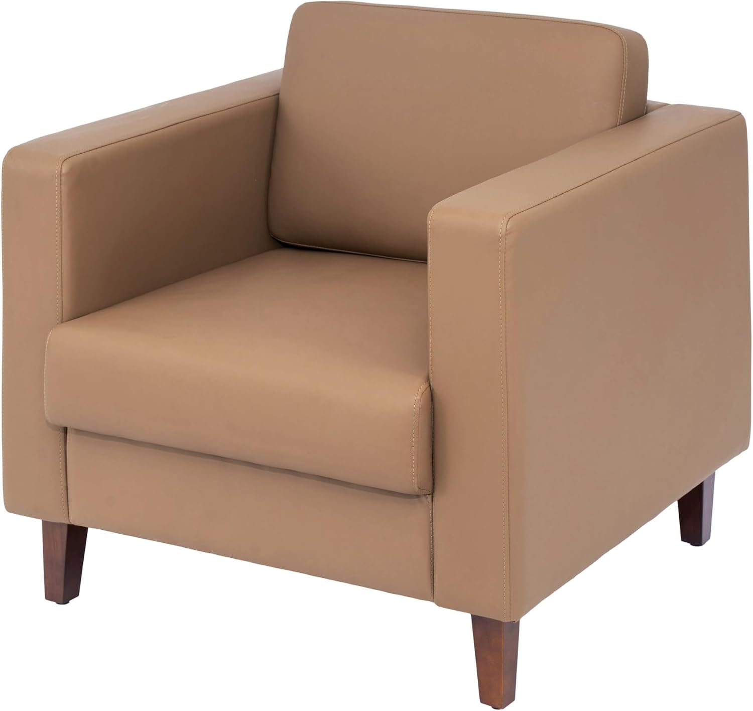 Flash Furniture Hercules Artemis Commercial Chair for Reception and Lobby Use with Solid Wood Legs, 2 Outlets, 1 USB, and 1 USB-C Ports, Cognac LeatherSoft
