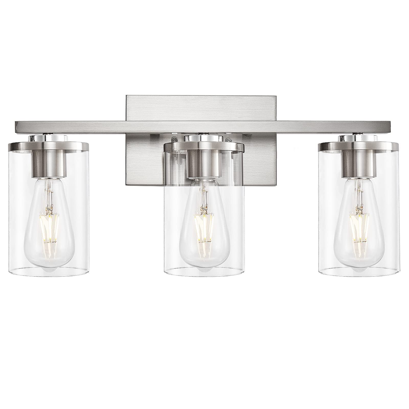 Brushed Nickel Bathroom Light fixtures Classic Vanity Light Fixtures with 3-Light Modern Metal Wall Sconces Light with Clear Glass Shade Wall Light for Mirror Hallway Farmhouse Living Room