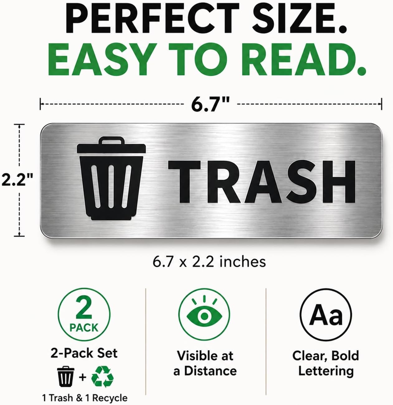 GRITKULTURE Premium Trash & Recycling Stickers for Bins – 2 Pack Metallic Look Printed Labels (Not Real Metal) – Clear Waste Sorting Decals for Kitchen, Office & Garage – Waterproof Vinyl, Easy Peel & Removable(1) image 4