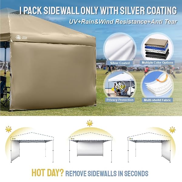 CROWN SHADES SunWall Silver Coated for 12x12 Pop up Canopy Tent, 1 Pack Sidewall Only with Silver Coating (1 Pack, Khaki) by CROWN SHADES - Used condition - Image 6