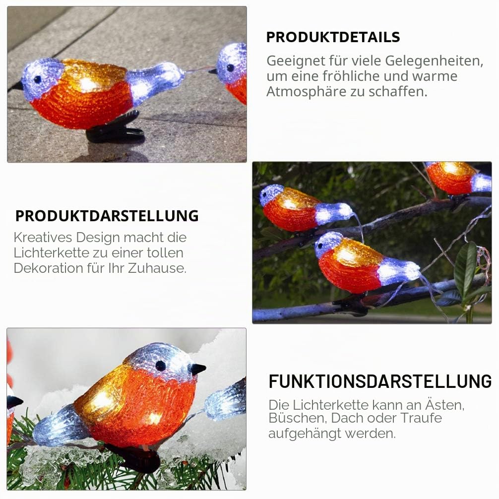 SOLUSTRE Wasserdichte Vogel Lichterkette Led Mini Dekoration Für Innen Und Außen Mit Kreativen Lichtakzenten Für Partys Und Feiertage