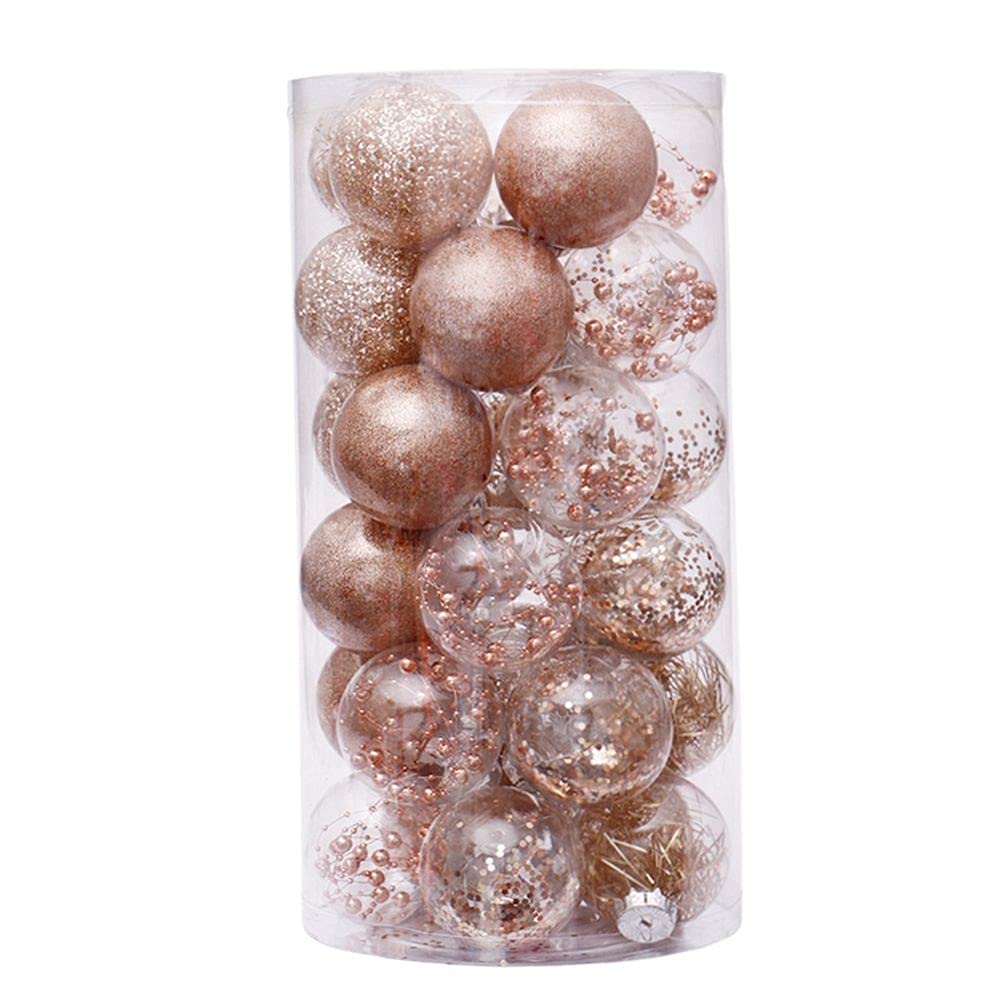 Boules de Noël 60 mm champagne transparentes lot de 30 pour grand sapin