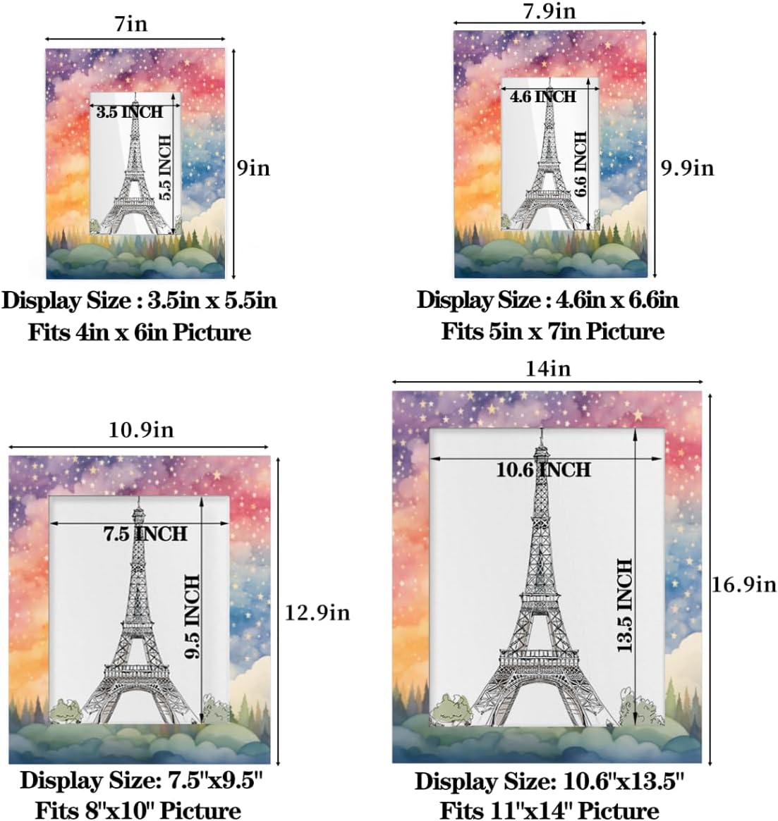 Art Rainbow Stars 5x7 Picture Frame Wooden Picture Frames for Wall Hanging & Tabletop Decor Display 5x7 or 5x5 Picture Collage Family Weddings Christmas Photo Frame for Gift