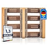 JENIN® Schuhabstreifer aussen [ Made in Germany ] – hochwertiger Fussabtreter mit Bürsten – vielseitig einsetzbare Schuhbürste aus festem Buchenholz - Fußabtreter Aussenbereich