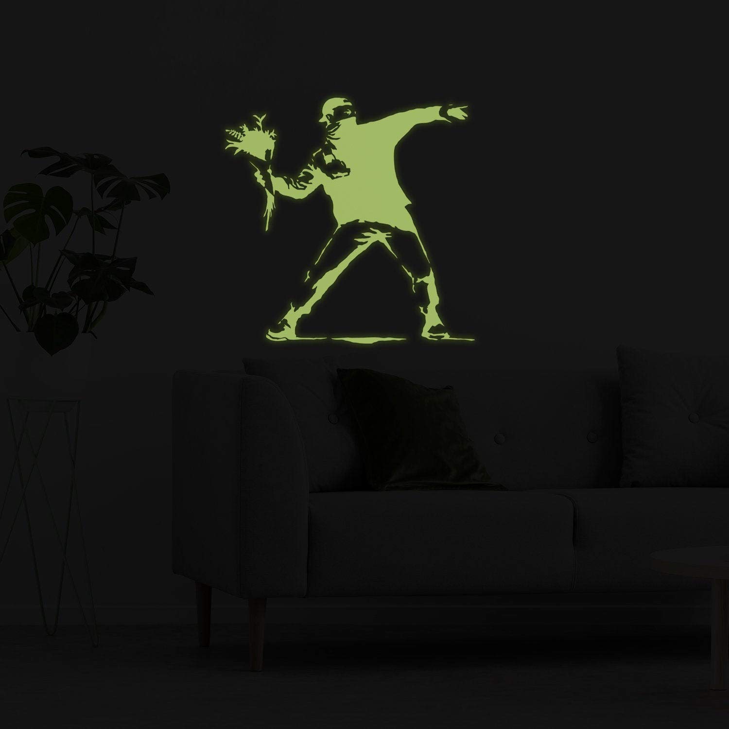 Glow In The Dark Wand Vinyl Sticker Art - Leuchtstoff Neon Nachtleuchtend Licht Aufkleber Kinderzimmer Stick - Banksy Flower Throw Me Wandaufkleber