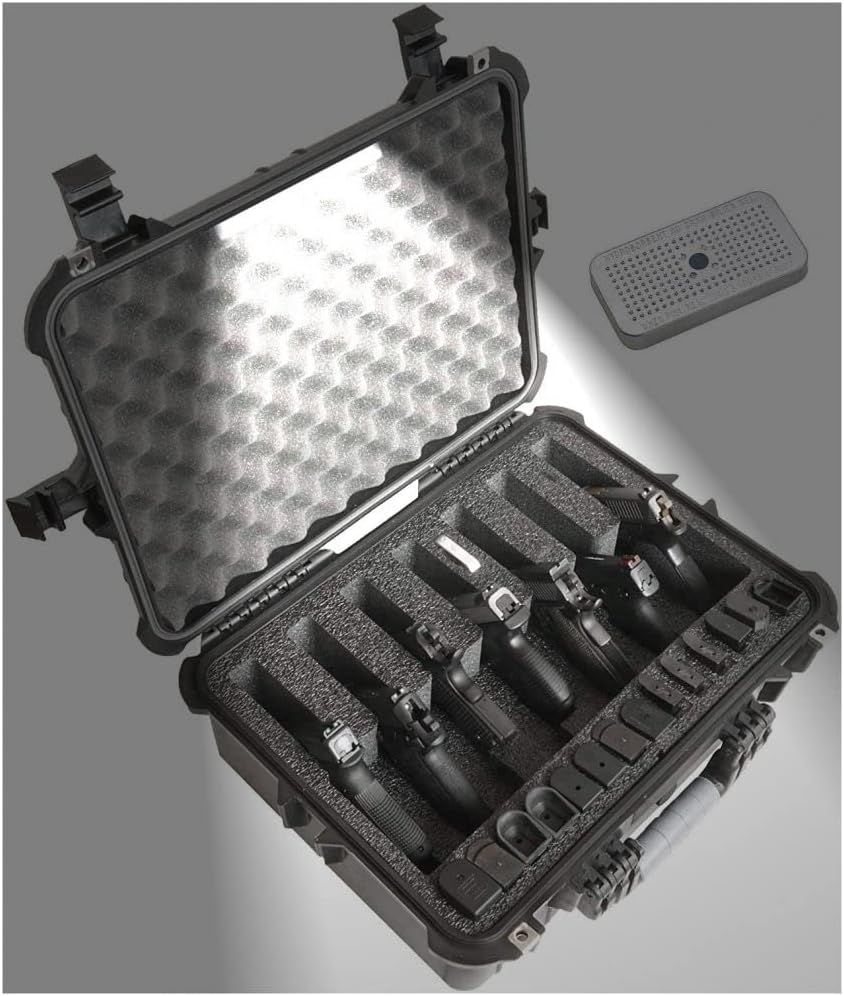 Case Club 7 Pistol and 14 Magazine Pre-Cut Heavy Duty Waterproof Case with Included Silica Gel Canister to Help Prevent Gun Rust (Upgraded Gen-2)