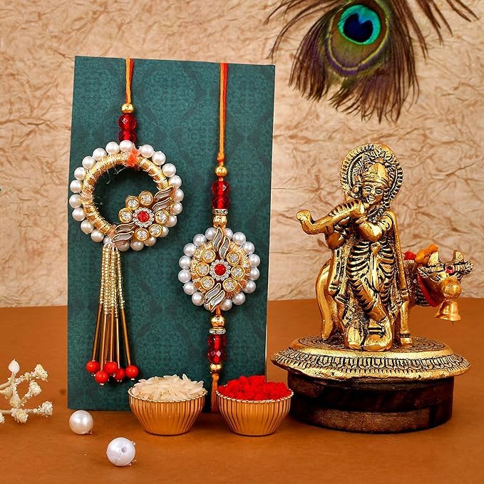 Kundan Lumba rakhis pour enfants et femmes avec idole de Krishna