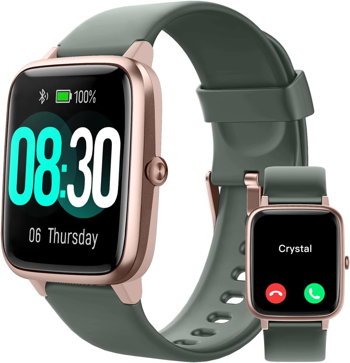 GRV Smart Watch for iOS and Android Phones (Answer/Make Calls), Watches for Men Women IP68 Waterproof Smartwatch Fitness Tracker Watch with Heart Rate/Sleep Monitor Steps Calories Counter (Green Gold)