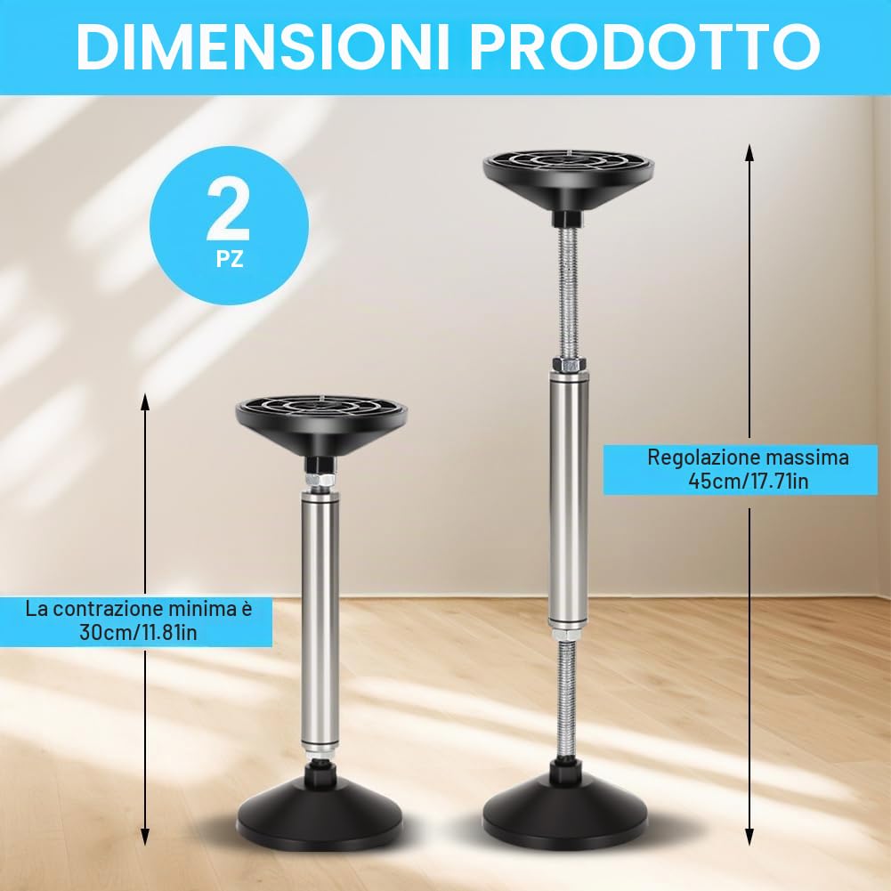 Asta di supporto telescopica, 38 – 52 cm, sistema di supporto regolabile, asta di supporto regolabile, supporto fino a 300 kg, staffa di sollevamento per pensili, divano, lavandino, armadietti da