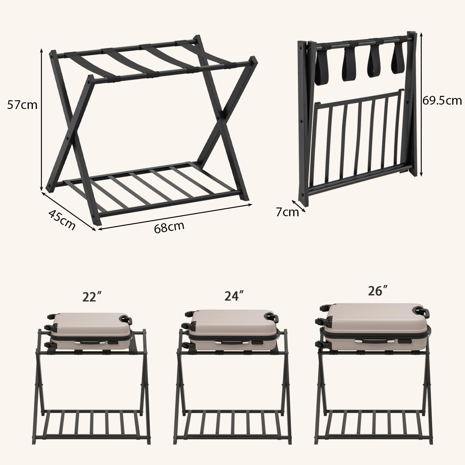 GIANTEX Portaequipajes Plegable simple, Portaequipajes de Metal para Ahorro de Espacio, Utilizar en Habitaciones, Hoteles, 68 x 43 x 58 cm (Negro)