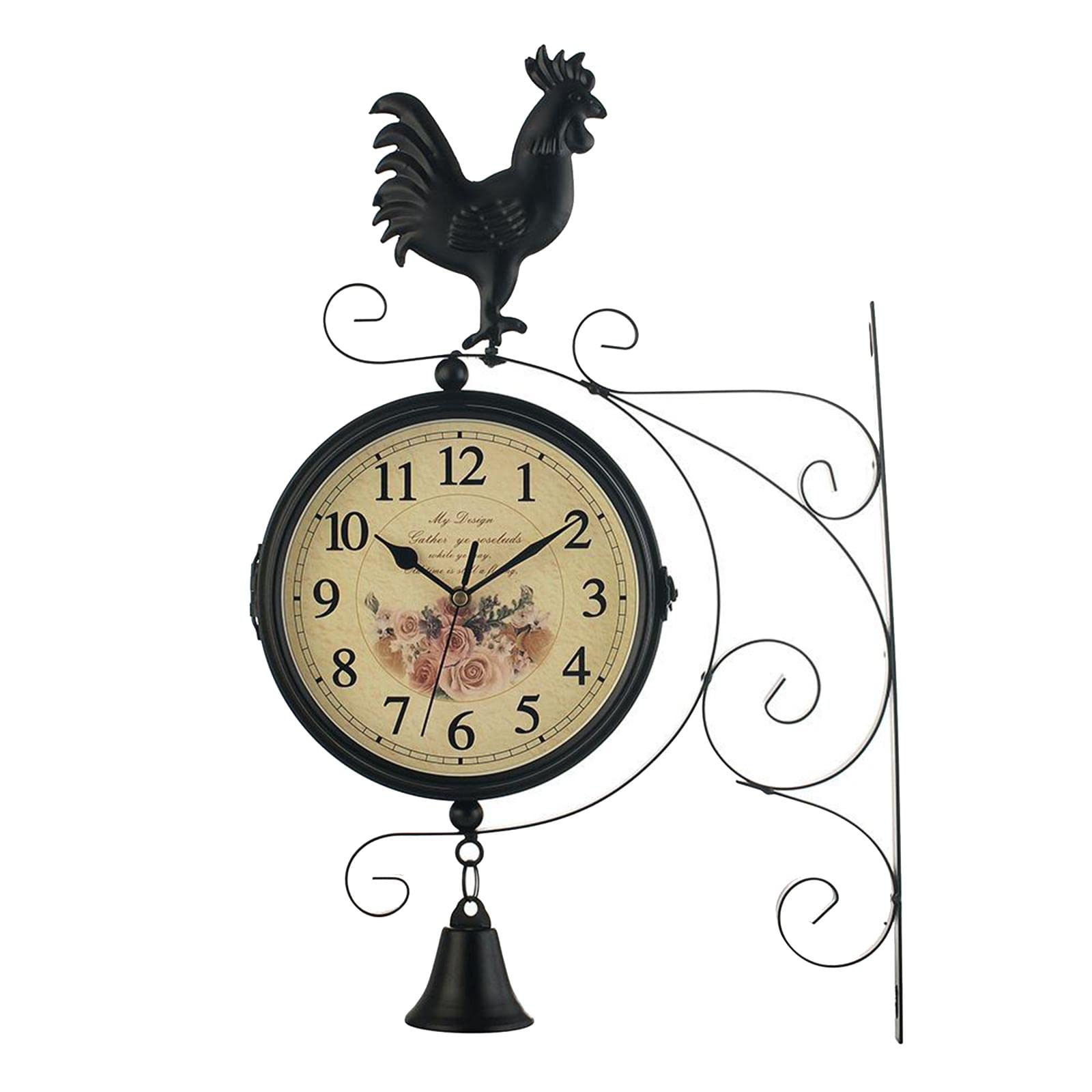 Horloge murale vintage en métal de style européen avec mécanisme rotatif haut de gamme