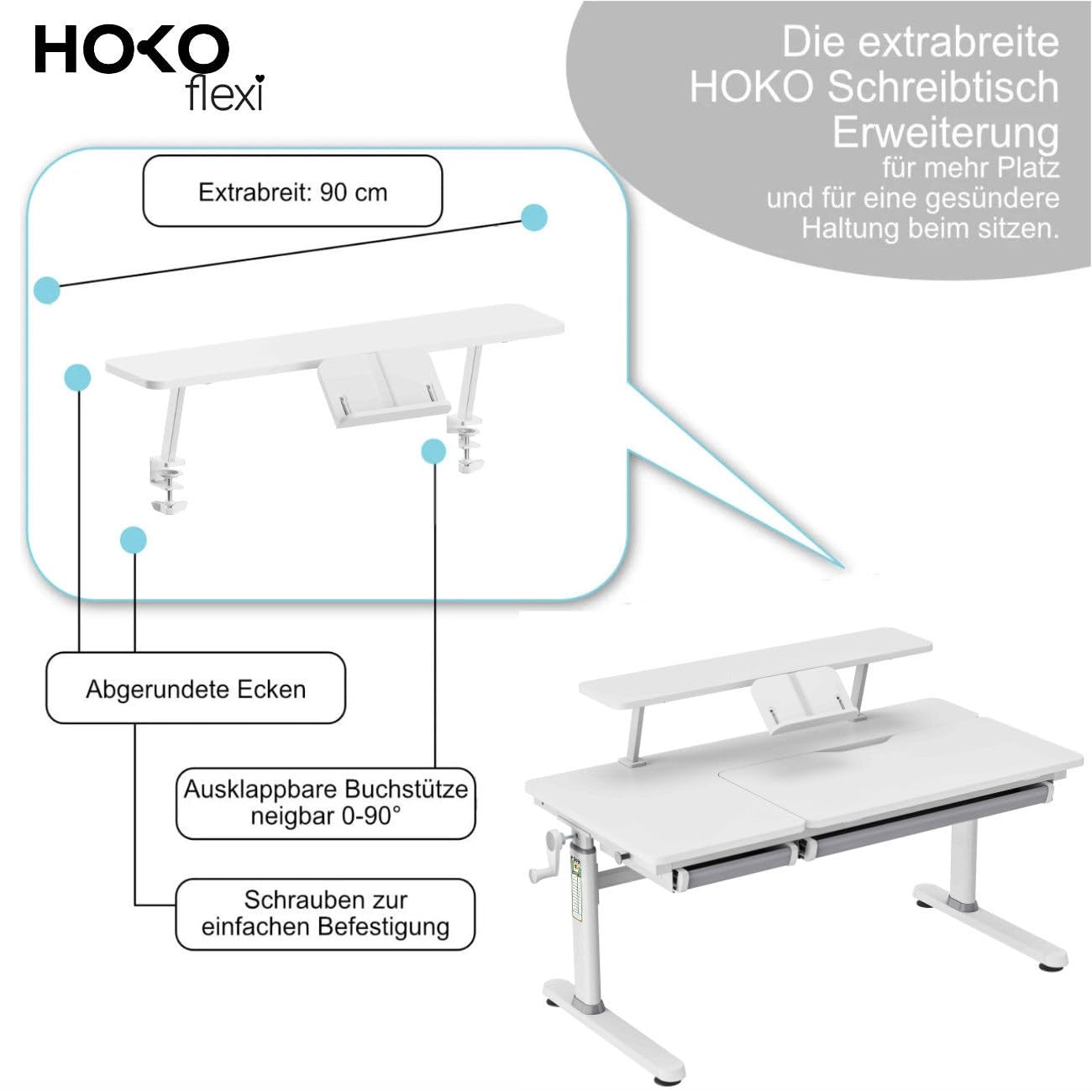 HOKO® Ergo Study - Maggiordomo da scrivania con portalibri, bianco Portaoggetti da scrivania con contabilità per il ragazzo Celin