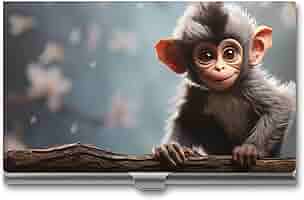 Cute Monkey Business Card Holder - Metal Slim Aluminum Alloy Card Case