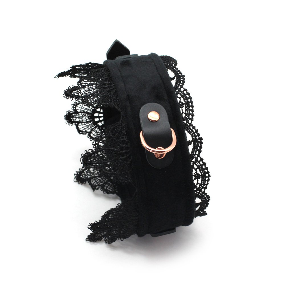 SMspade Collar de Cuero con Correa Kit Gargantilla de Encaje de Cuero con Plomo Conjunto para Mujer, Encaje Negro