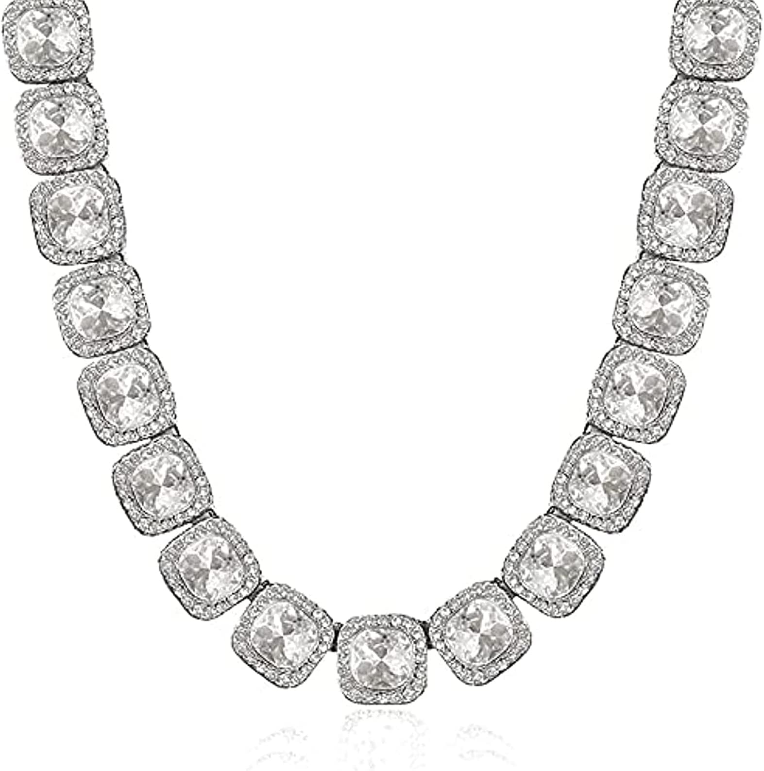 12mm Iced Out Square Tennis Chain Baguette Chain Cubic Zircon 1 Row Clustered Diamond Tennis Necklace Bracelet Hip Hop Jewelry with Giftbox for Men Women