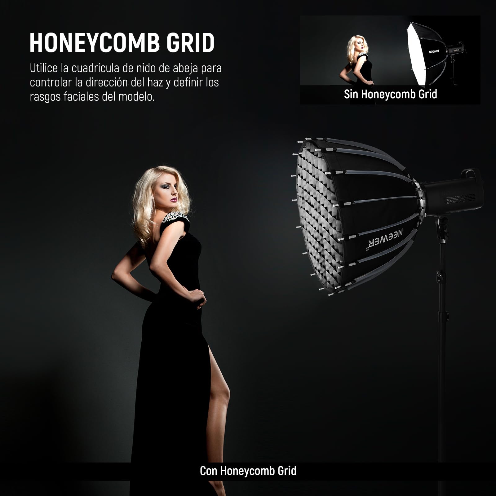 NEEWER Basics Kit Softbox parabólico, difusor de luz con Montura Bowens de liberación rápida de 55 cm, Compatible con Godox, Compatible con Aputure 600d, iluminación de Estudio fotográfico y vídeo