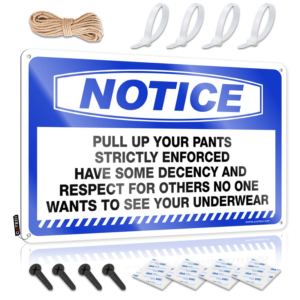 HELIOFORGE Vintage Metal Tin Sign Notice Pull Up Your Pants Strictly Enforced Tin Sign Tin Signs Camping Rules Tin Sign Funny(20X30CM)