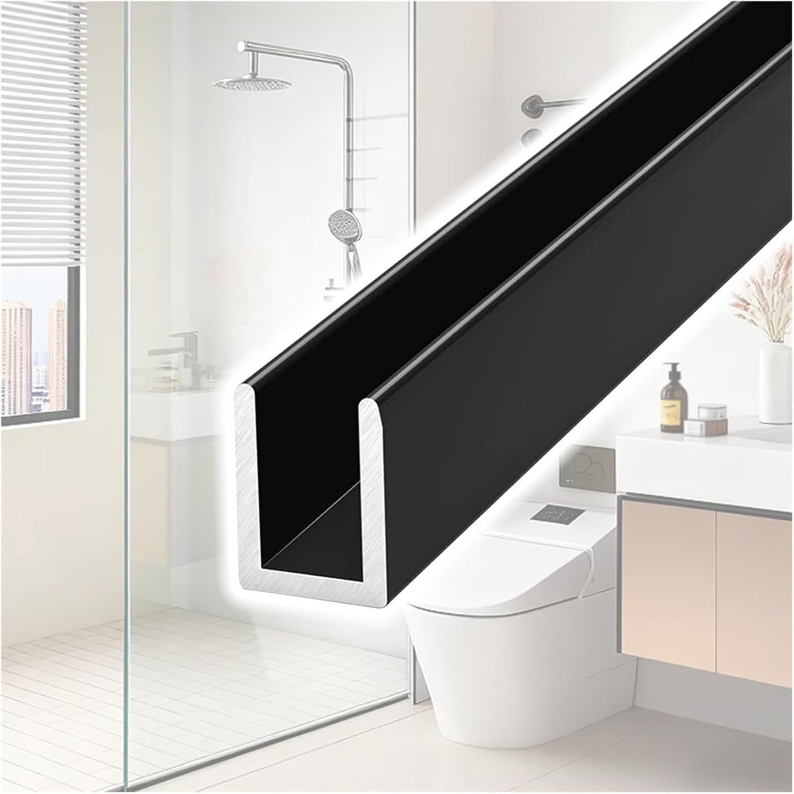 Mobyat 1.5M/4.9Ft Shower Door Aluminum Deep U-Channel, 3 6 7 Ft Long Glass Channel, For Spa/Kitchen/Balcony, Easy Diy Install(,W10mm(3/8"))