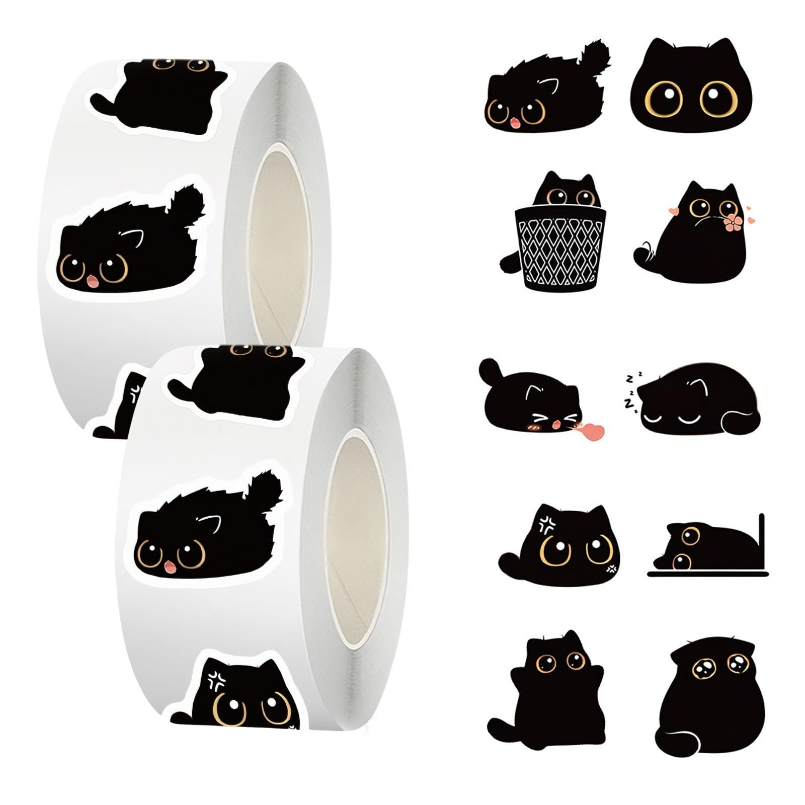 Black Cat Stickers 1000 Pcs Cute Cartoon Teacher Reward Decals, Well Done Stickers for Water Bottles Guitar Skateboard Laptop Scrapbook