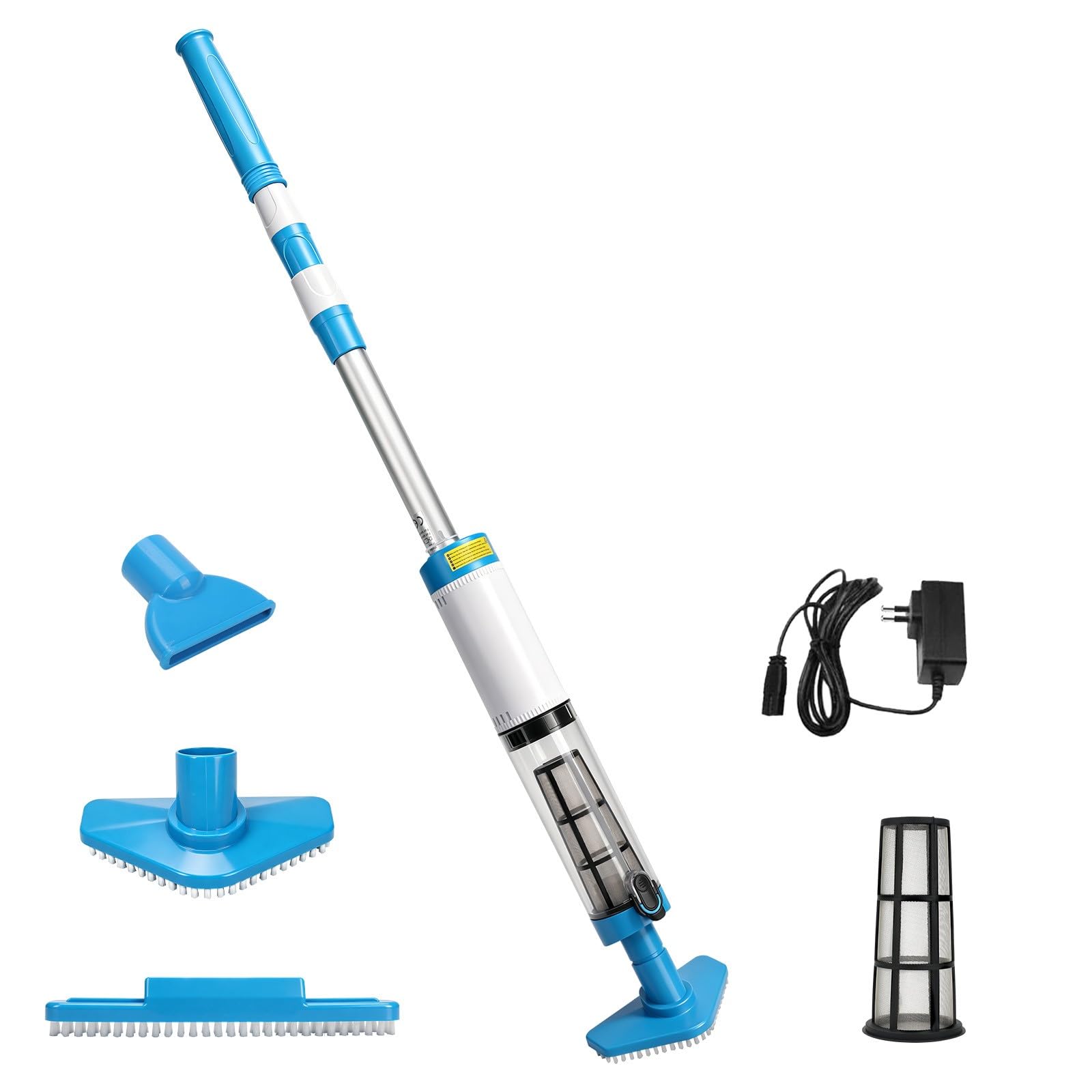 Aspirapolvere senza fili per piscina con batteria da 1600 mAh, con asta di prolunga, filtro e 3 teste, max. 165 cm, aspirapolvere per piscina, idromassaggio e piscina per bambini