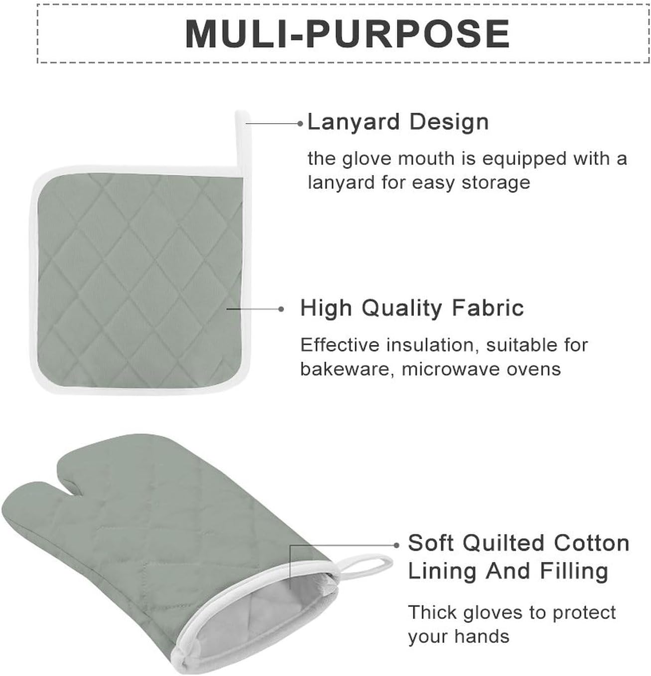 Rustic Sage Green Initial Oven Mitts and Pot Holders, 4PCS Heat Resistant Oven Mitts Glove Sets Kitchen Microwave Anti-Scald Pot Holders for Baking Cooking