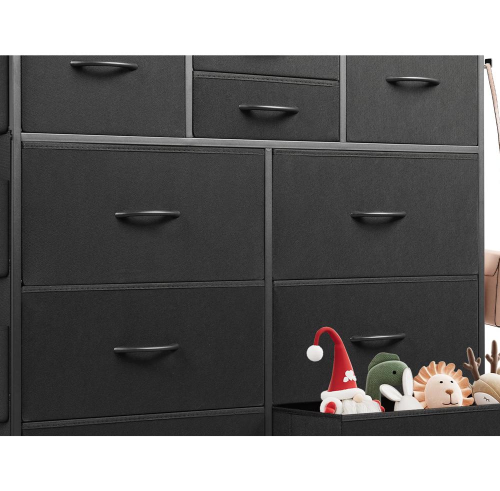 WLIVE 10 Drawer Black Fabric Dresser for Bedroom, Side Pocket & Hooks Chest